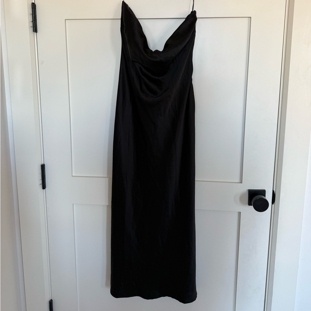 Satin STRAPLESS Black Midi Dress